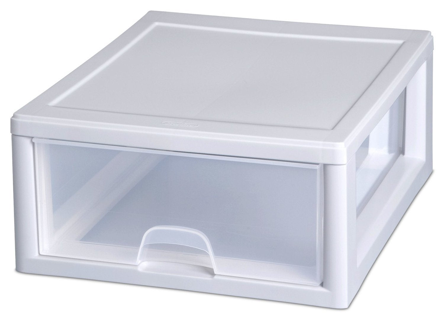 Sterilite 16 Qt Stacking Storage Drawer, Stackable Plastic Bin Drawer to Organize Shoes and Clothes in Home Closet, White with C