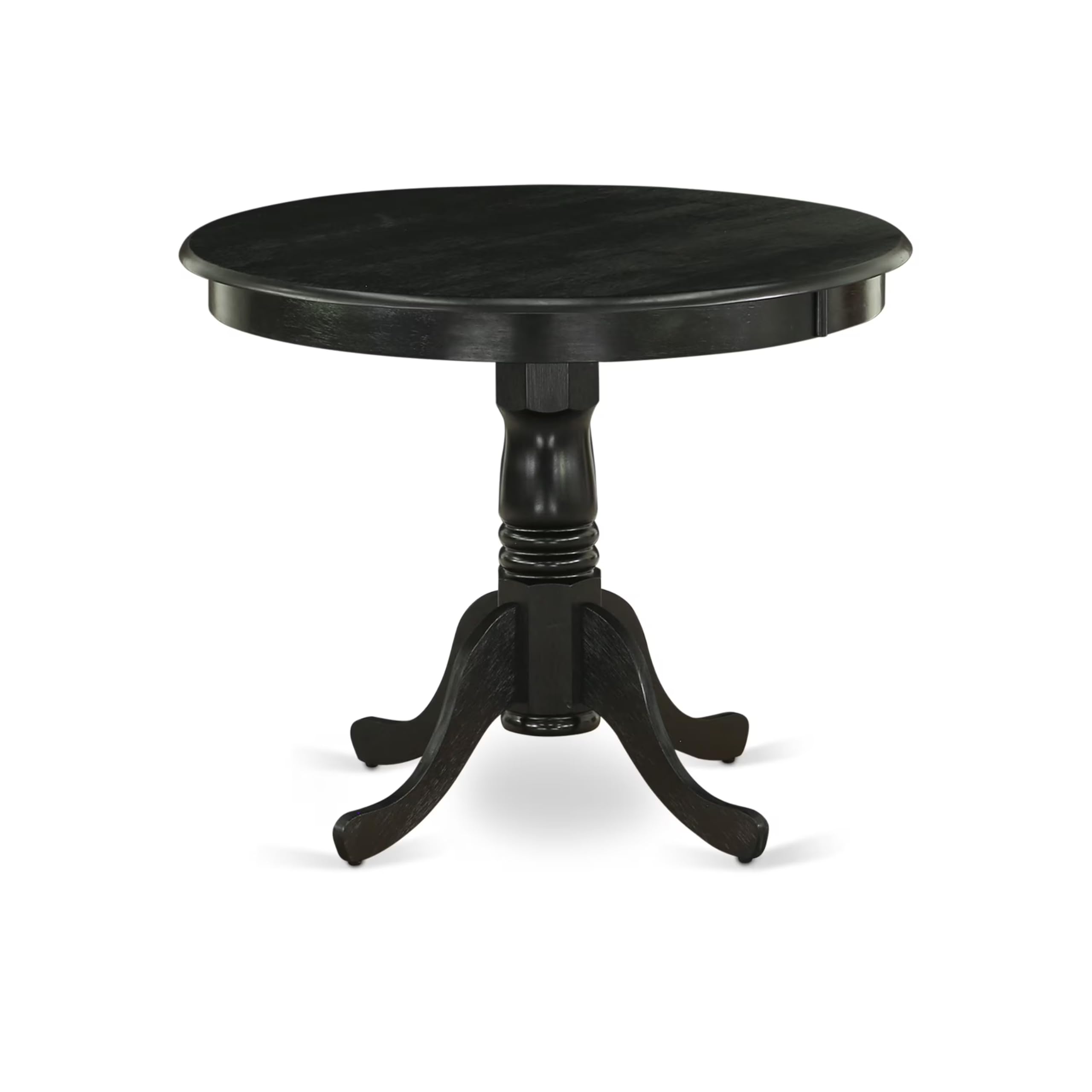 East West Furniture ANMZ3-AB6-50 3 Piece Dining Table Set Contains a Round Kitchen Table with Pedestal and 2 Dark Gotham Grey Linen Fabric Upholstered Chairs, 36x36 Inch, Wirebrushed Black