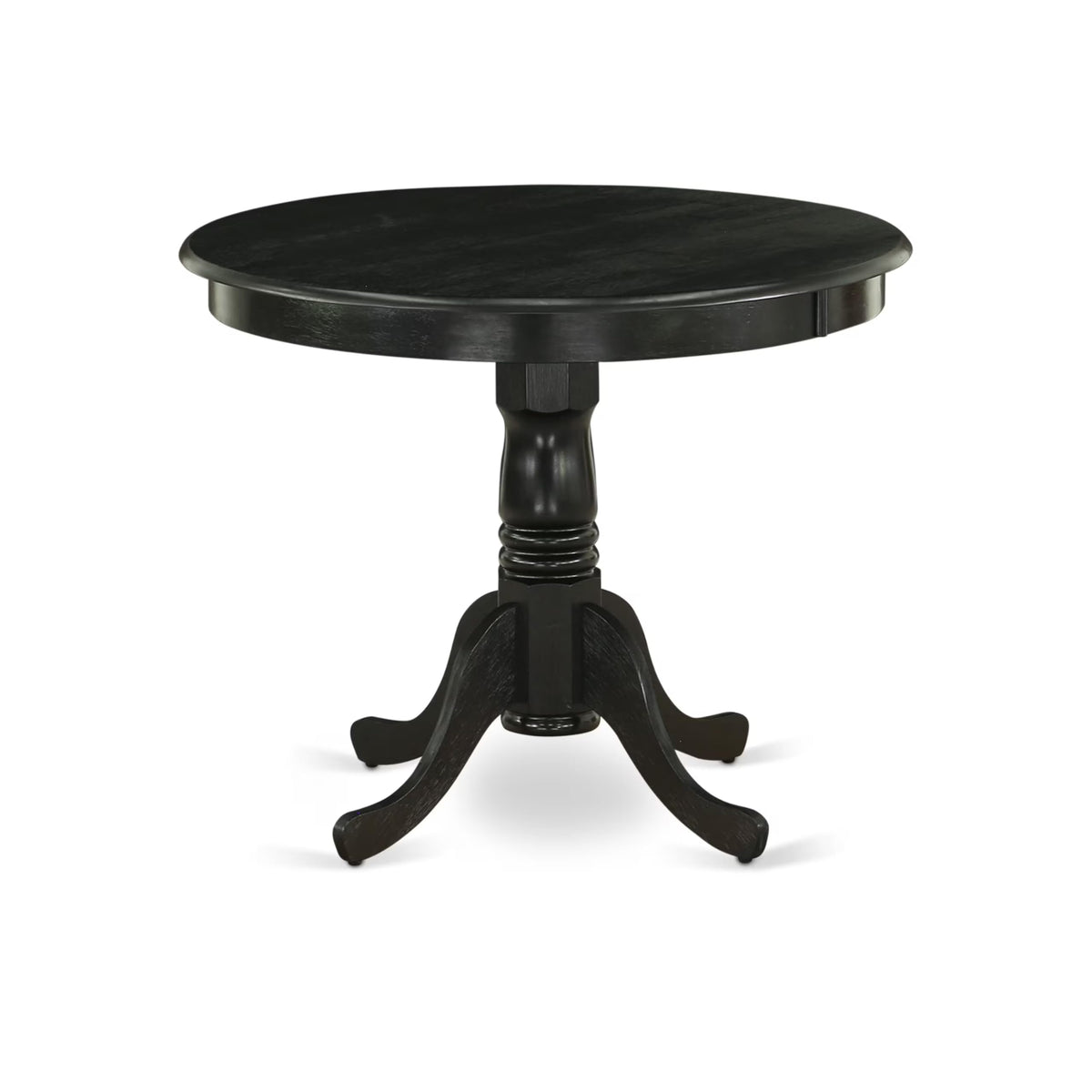 East West Furniture Anga3-Abk-24 3 Piece Dinette Set For Small Spaces Contains A Round Kitchen Table With Pedestal And 2 Black Linen Fabric Parson Dining Chairs, 36X36 Inch, Wirebrushed Black