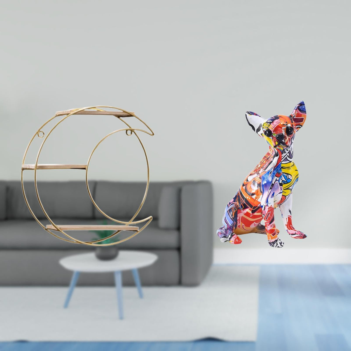 Enakshi Modern Multifunctional Wall Shelf With Colorful Dog Figurine Display Space Saving Decorative Collectible Trophy And Anim