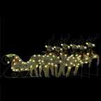 vidaXL Gold Outdoor Reindeer & Sleigh Christmas Decoration with Energy-Efficient LED Lights - 140 Long-Lasting Warm White LED Lights - Weather-Resistant Mesh Material - Multiple Lighting Effects
