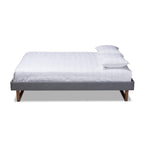 Baxton Studio Liliya Mid-Century Modern Dark Grey Fabric Upholstered Walnut Brown Finished Wood Full Size Platform Bed Frame