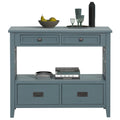 Ywufuart 36' Solid Wood Console Table,Pine Wood Sofa Table With 4 Drawers,Retro Entry Table For Living Room,Hallway,Entryway,Kitchen,Blue