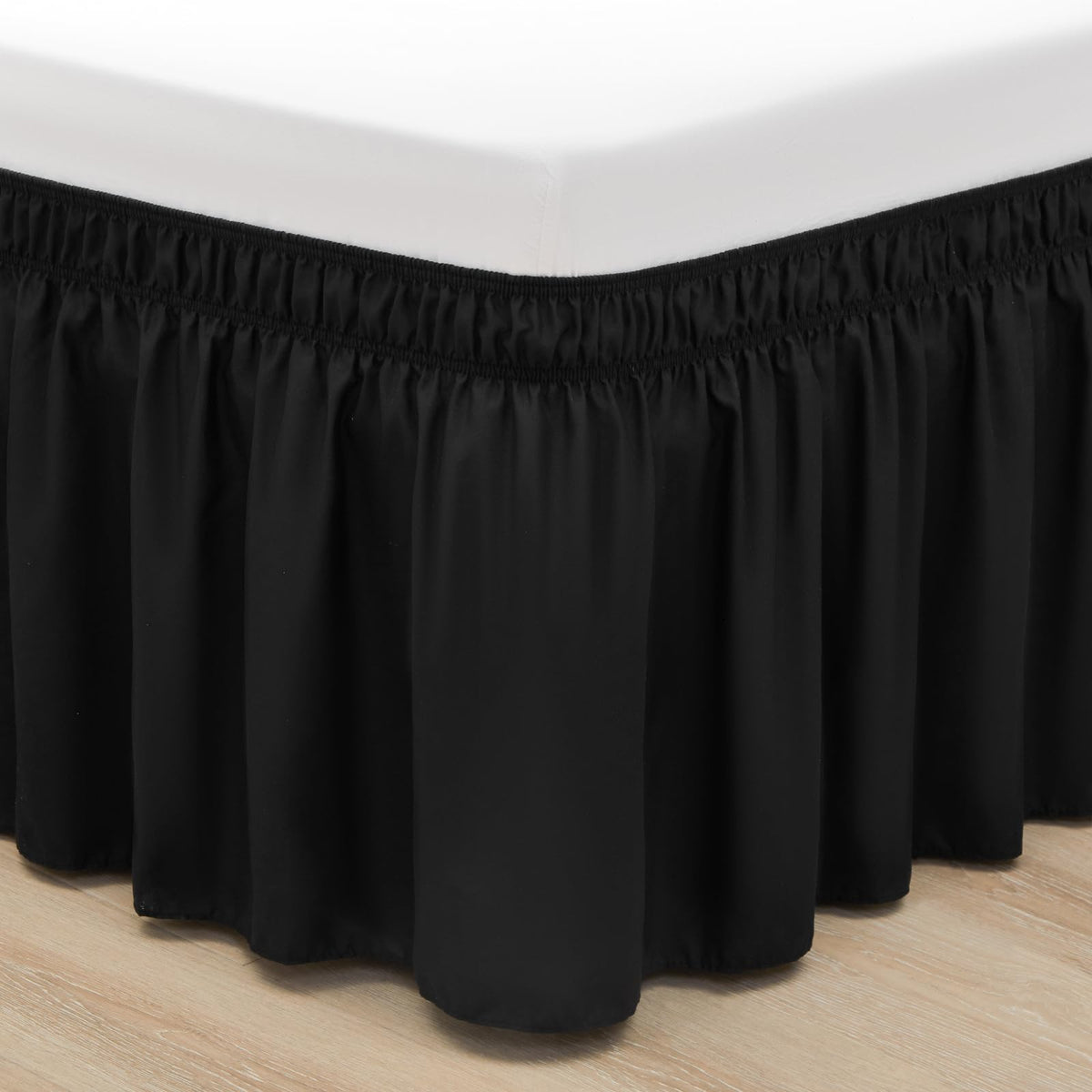 Rimela Black King Size Bed Skirt 12 Inch Drop, Elastic Bed Skirts Cal King Dust Ruffle, Black Bedskirt For Adjustable Bed Base S