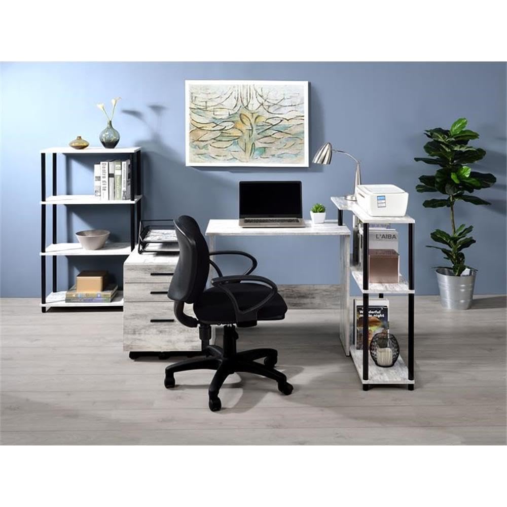 Acme Nypho 4 Wooden Shelves Rectangular Bookshelf In Antique White And Black