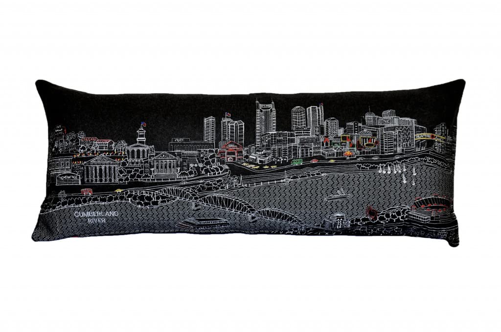 HomeRoots Grey 35' Black Nashville Nighttime Skyline Lumbar Decorative Pillow