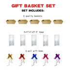 Funsky Baskets For Gifts Empty, 5 Pcs Sturdy Diy Bulk Gift Basket Kraft Market Tray Cardboard Basket With Handles, Gift Basket K