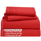Nestl Split King Sheets Sets For Adjustable Bed - 5 Piece Split King Sheet Set, Double Brushed Split King Sheets, Hotel Luxury Red Sheets, Extra Soft Bedding Sheets & Pillowcases