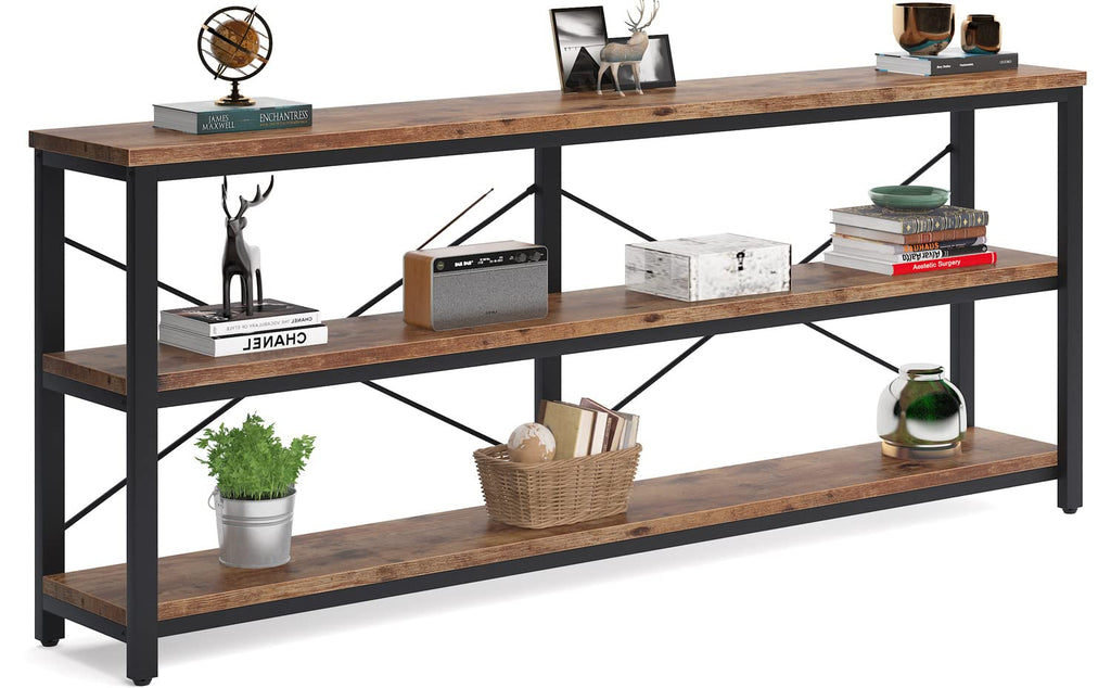Tribesigns 71' Sofa Tables Extra Long Couch Table, Narrow Long Console Table, Entryway Table,Sofa Table With 3 Tiers Storage Shelves (Rustic Brown)