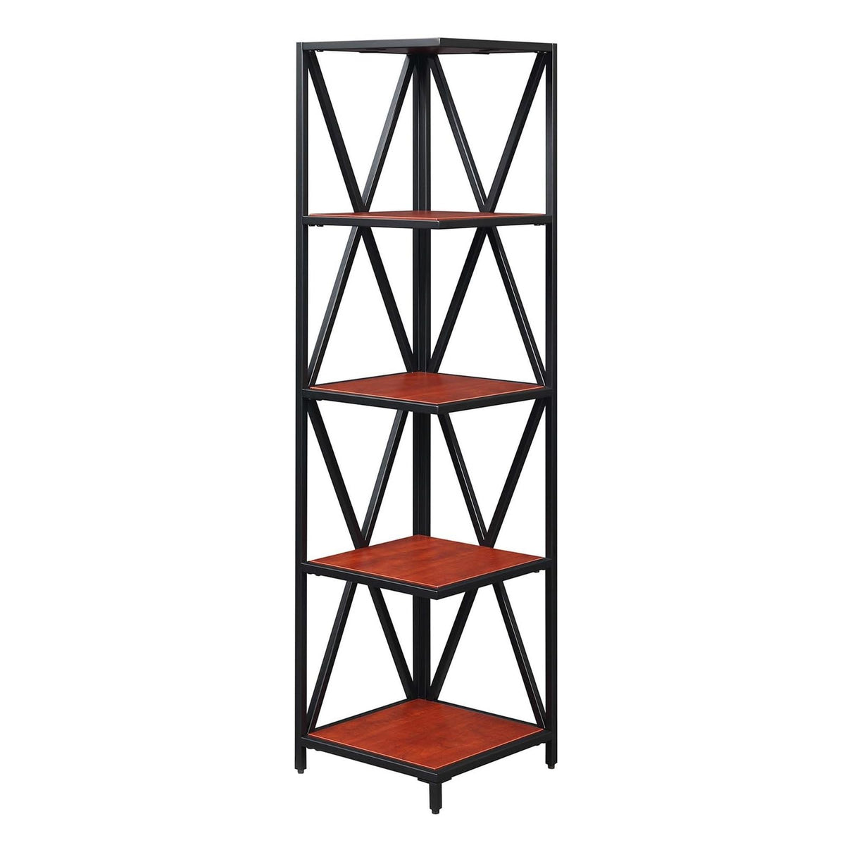 Convenience Concepts Tucson Metal 5 Tier Corner Bookcase, Cherry / Black