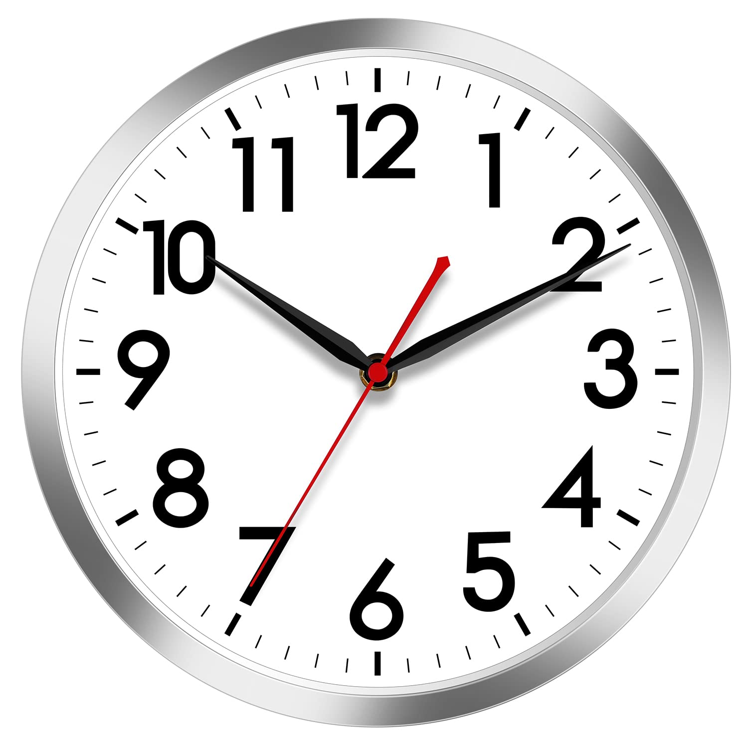 AKCISOT Wall Clock 10 Inch Silent Wall Clocks Battery Operated Non Ticking - Modern Silver Clock Decorative for Kitchen, Bathroo