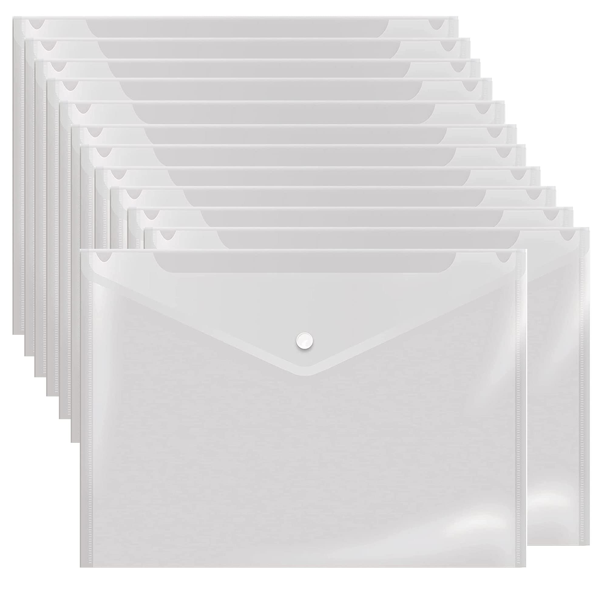Wiekyze Poly Envelope 12 Pcs Document Envelopes With Snap Button Quality Clear Document Folder For A4 Size (Clear)