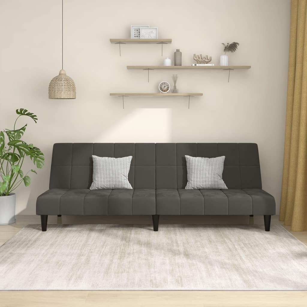 vidaXL 2-Seater Sofa Bed in Dark Gray Velvet - Convertible Loveseat Sleeper for Living Room, Home Office, or Studio