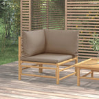 vidaXL Outdoor Corner Sofa with Taupe Cushions, Modular Furniture Set, Bamboo with Natural Finish, Comfortable Backrest and Thick Padding, Ideal for Patio, Garden, Balcony
