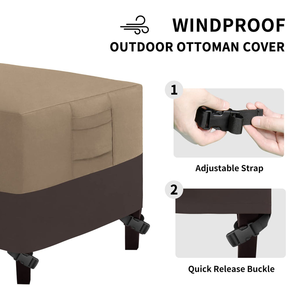 Easy-Going Outdoor Ottoman Cover, Waterproof Patio Ottoman Cover, Heavy Duty Outdoor Furniture Cover With Padded Handles (2 Pack-25'X25'X17', Camel/ Dark Brown)