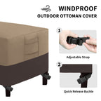 Easy-Going Outdoor Ottoman Cover, Waterproof Patio Ottoman Cover, Heavy Duty Outdoor Furniture Cover With Padded Handles (2 Pack-25'X25'X17', Camel/ Dark Brown)