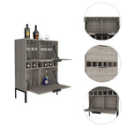 bar-coffee 43"" H, with metal legs, Kitchen or living cabinet with 1 upper swing door drawer, 2 cup holders inside, 1 central shelf, and 1 lower divided drawer, ligh gray