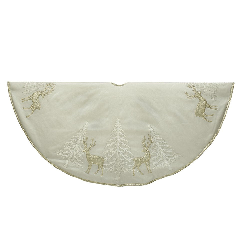 Kurt Adler 48inch Gold Tree And Reindeer Applique Treeskirt, Polyester