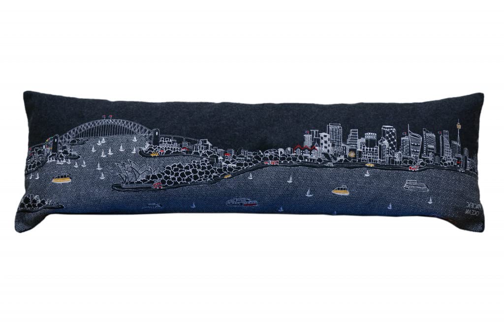 HomeRoots Grey 35' Black Sydney Nighttime Skyline Lumbar Decorative Pillow