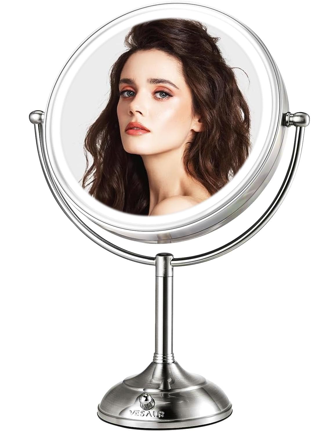 VESAUR 10' Large and 17' Tall Lighted Makeup Mirror, Double Sided 1X 5X Magnifying Mirror with Lights, 3 Colors Dimmable Light