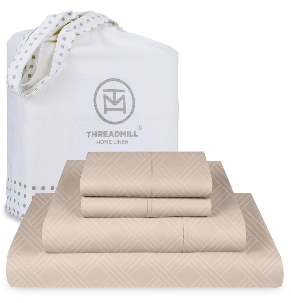 Threadmill Luxury Full Size Sheets For Full Size Mattress | 800 Thread Count Cotton Sheets | Jacquard Celine Light Beige | Bette
