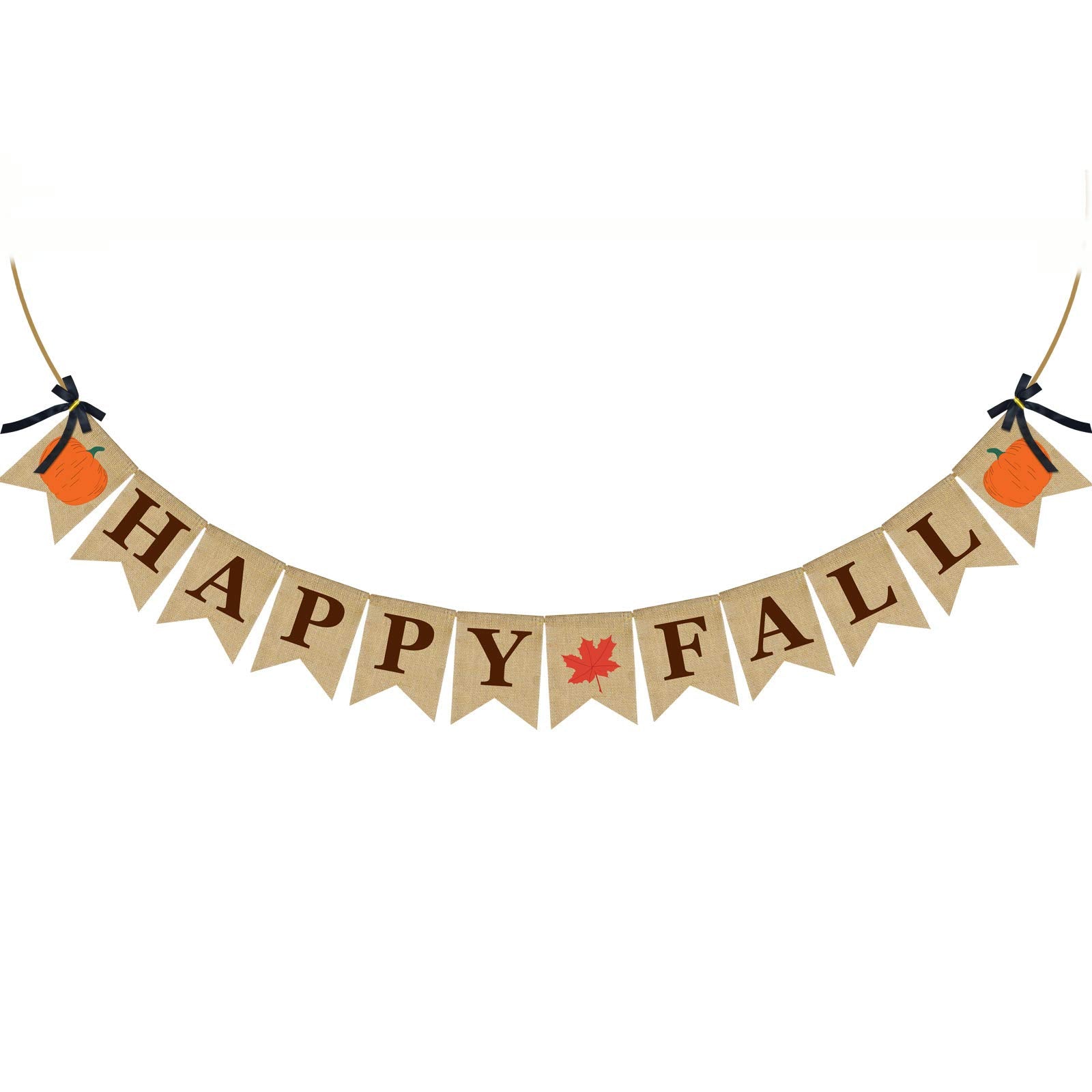 ERKOON Happy Fall Burlap Banner Happy Fall Sign Pumpkin Flag Rustic Natural Fall Harvest Banner for Autumn Home Party School Par