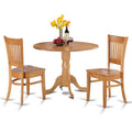 East West Furniture DLVA3-OAK-W Dublin 3 Piece Set for Small Spaces Contains a Round Dining Room Table with Dropleaf and 2 Wooden Seat Chairs, 42x42 Inch