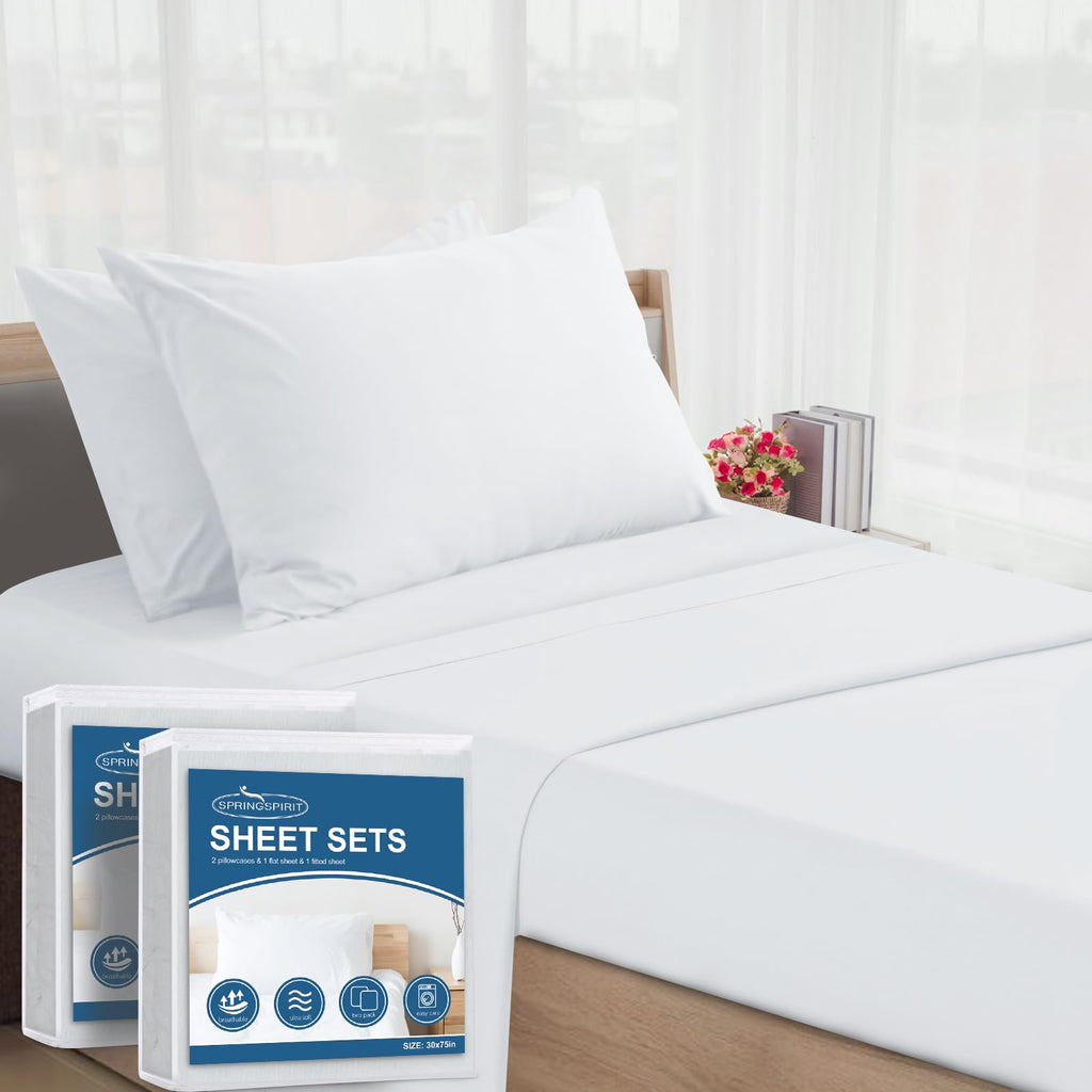SPRINGSPIRIT Cot Sheets 30'' x 75'' x 9'', 4 Piece Cot Sheet Set (2 Pack), Cot Size Fitted Sheets with Narrow Twin/Camp Bunk/Rvs