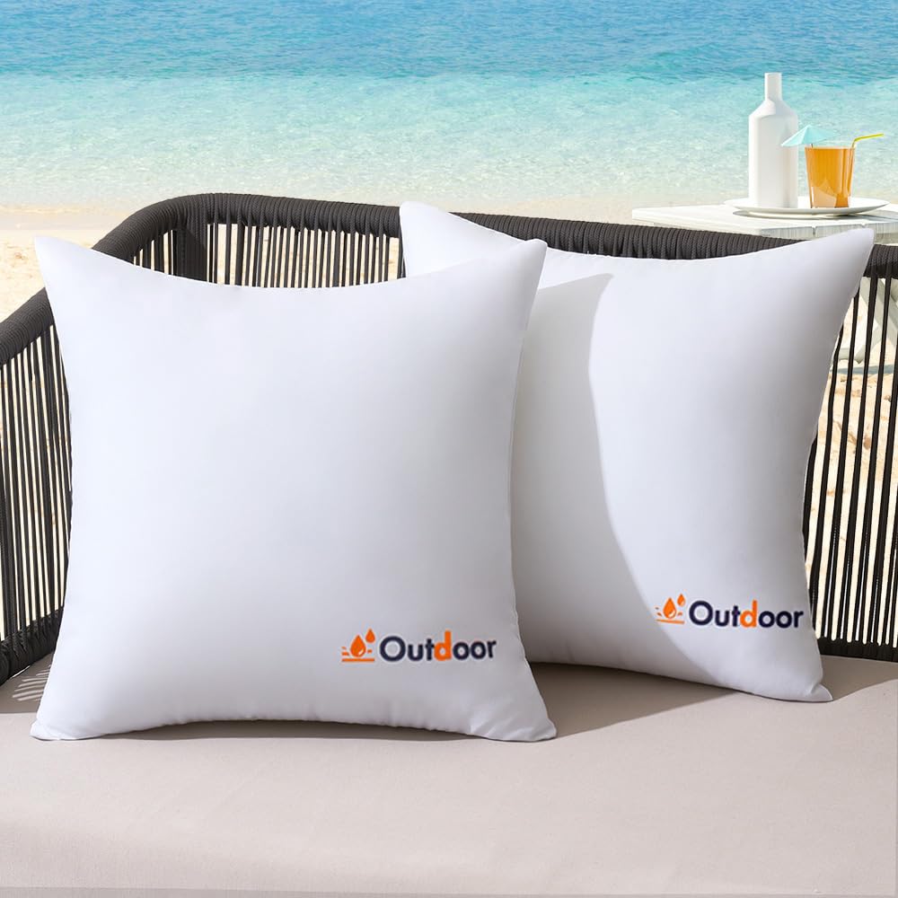 Miulee Pack Of 2 18X18 Outdoor Waterproof Throw Pillow Inserts, Decorative Water-Resistant Pillow Cushion For Patio Garden