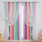 Yancorp Curtains For Girls Bedroom Kids Curtain Hollow-Out Star Window Nursery Curtain 72 Inches Length Room Darkening Grommet 2 Layers (Green Pink Purple, W52 X L72)