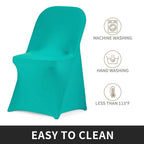 Peomeise Stretch Spandex Folding Chair Cover For Wedding Party Dining Banquet Event (Turquoise,12Pcs)