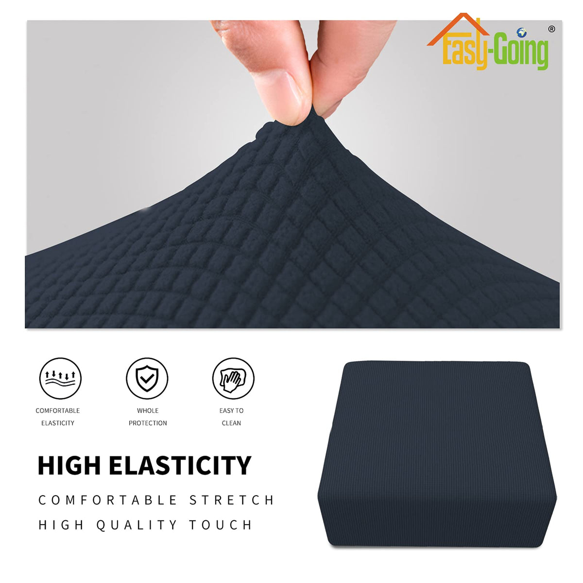 Easy-Going Stretch Square Ottoman Cover Folding Storage Stool Furniture Protector Soft Rectangle Slipcover With Elastic Bottom (30X30X15Inch, Dark Blue)