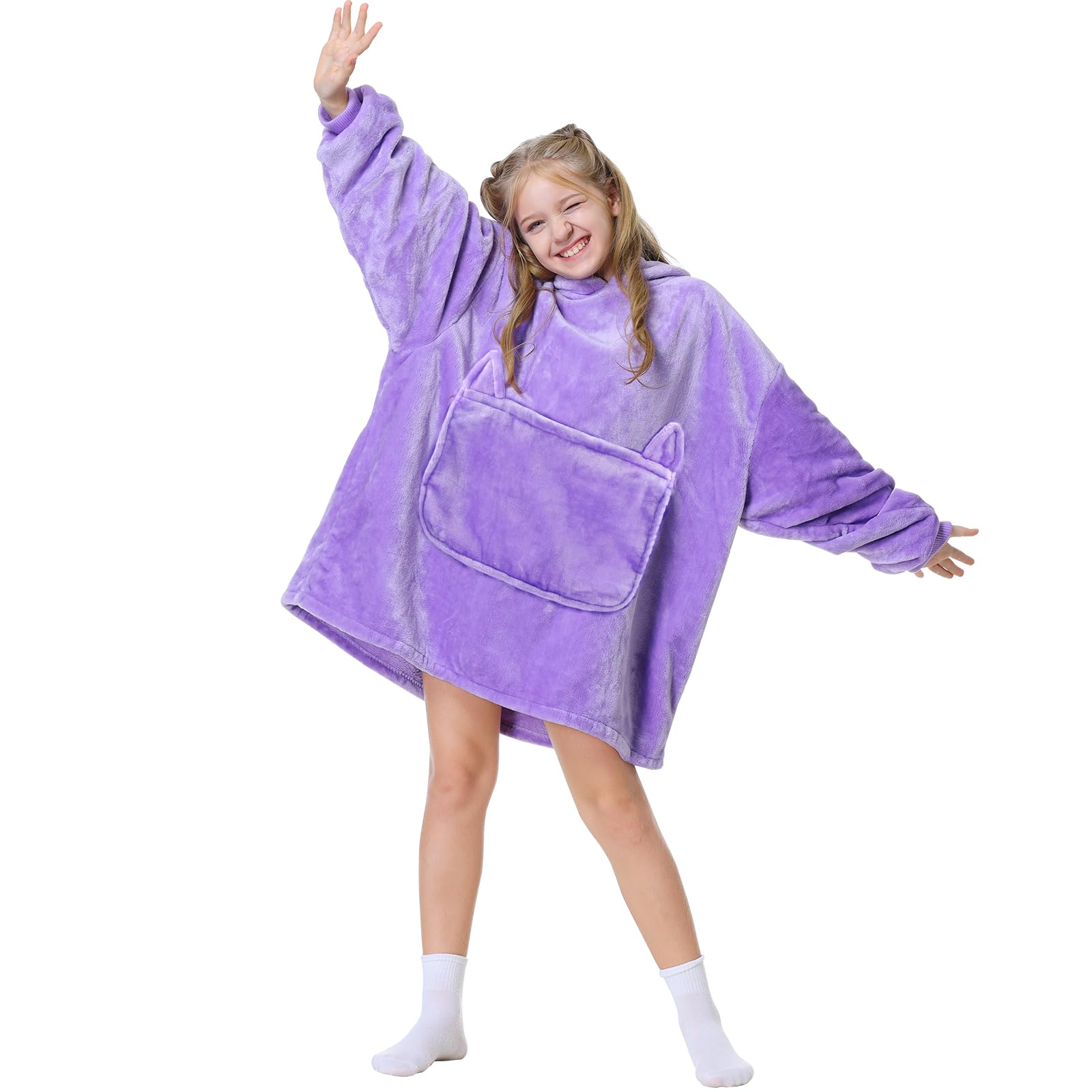 Aemilas Wearable Blanket Hoodie For Kids-Thick Flannel Blanket Sweatshirt As Warm Gifts For Teen Girls,Cozy Plush Hooded Blanket