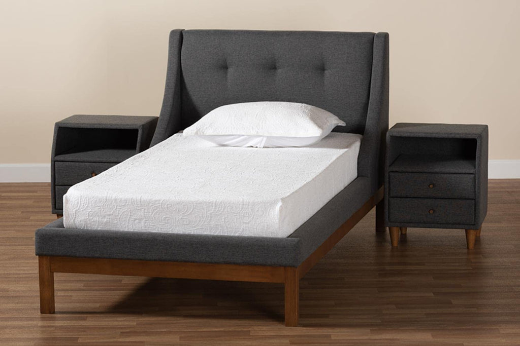 Baxton Studio Louvain Dark Grey Fabric Upholstered Twin Size 3-Piece Bedroom Set