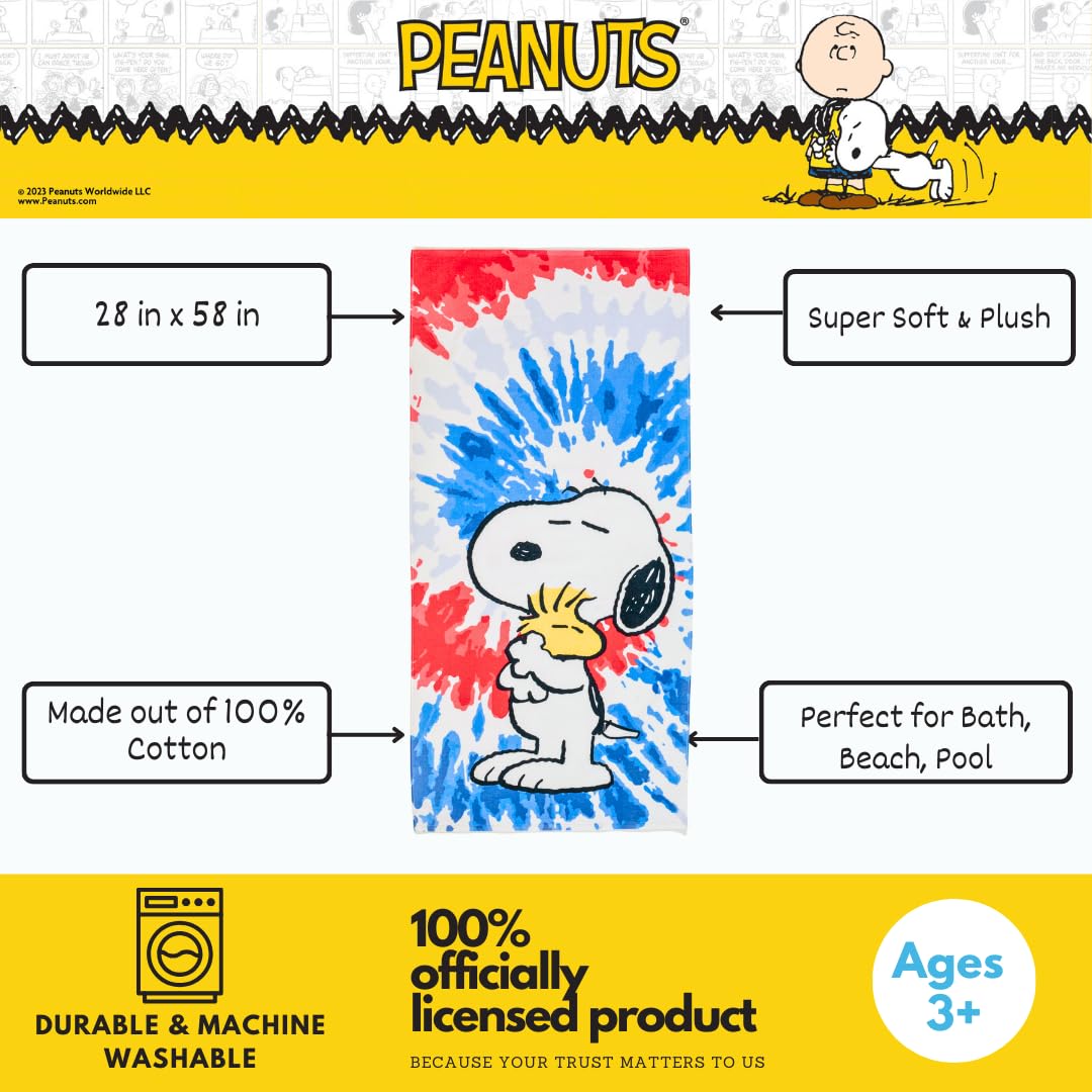 Franco Peanuts Snoopy & Woodstock Bath Towel Cotton 58" x 28" Blue