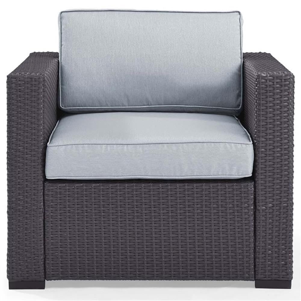 Crosley Furniture Biscayne Outdoor Chair, Wicker Patio Chairs for Porch, Deck, Balcony, Backyard, Brown with Mist Cushions