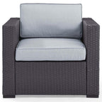 Crosley Furniture Biscayne Outdoor Chair, Wicker Patio Chairs for Porch, Deck, Balcony, Backyard, Brown with Mist Cushions
