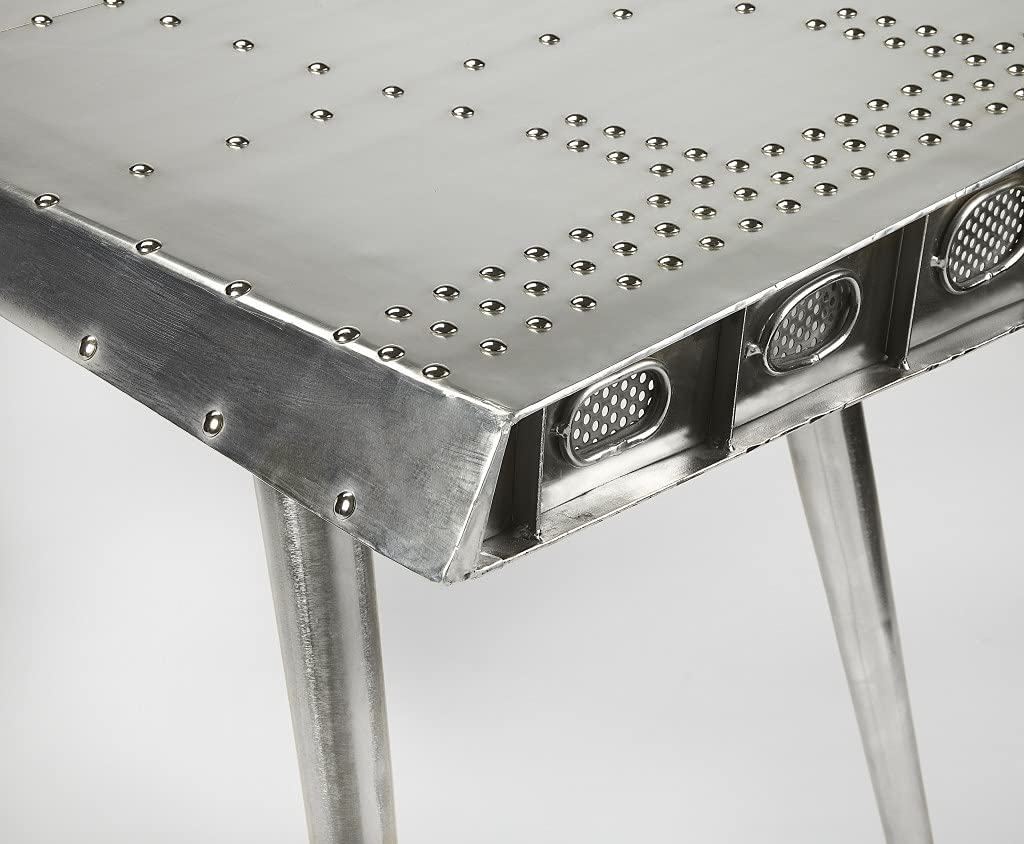 HomeRoots Aluminum, Steel, MDF, Wood Solids Funky Silver Wing Desk