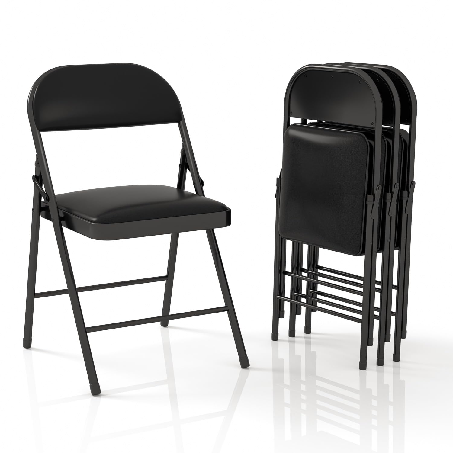 VOLIX 4 Pack Folding Chairs with Padded Cushion & Back, Padded Folding Chairs for Home, Office, Indoor, Outdoor Events (Black, 4