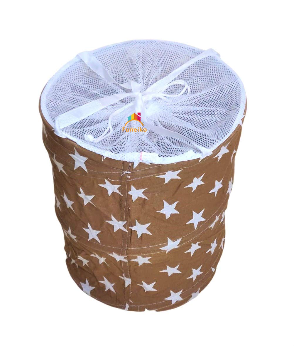 Funeiko Laundry Storage Bags and Baskets  Star Print Foldable Laundry Basket for Clothes with Handle, Round Collapsible Laundry