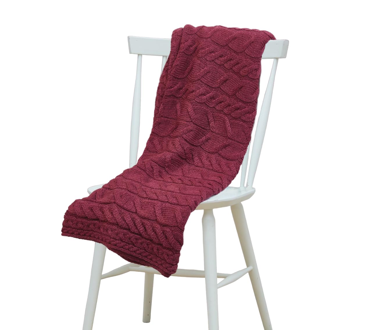 Aran Woollen Mills Irish Cable Knit Blanket Supersoft Merino Wool Throw Made In Ireland 40 Inch X 60 Inch (Jam Red)