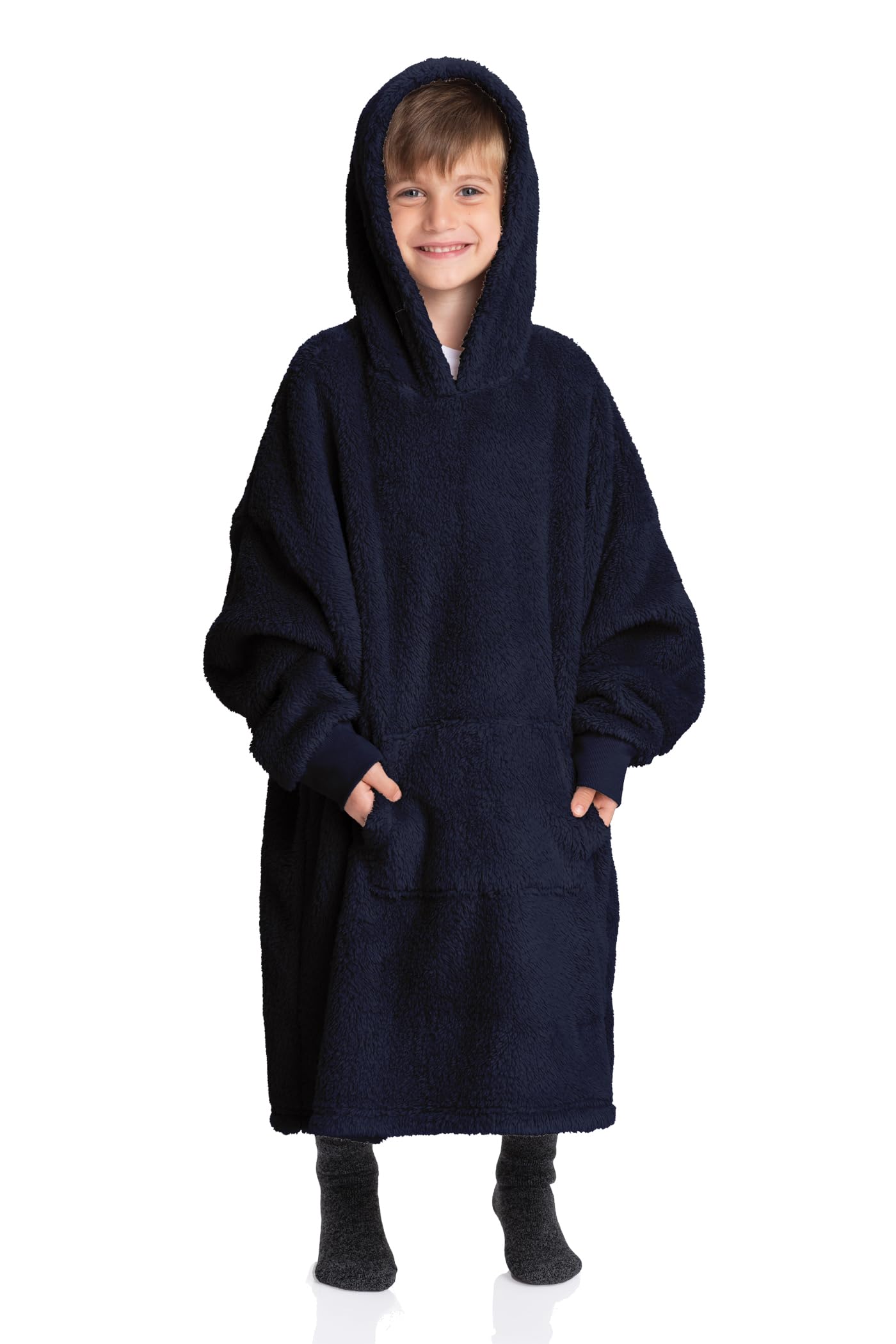 Mad Dog Kids Blanket Hoodie - Wearable Blankets With Cozy Sleeves, Soft Fleece & Sherpa Designs, For Boys & Girls, Ages 4-13, Na