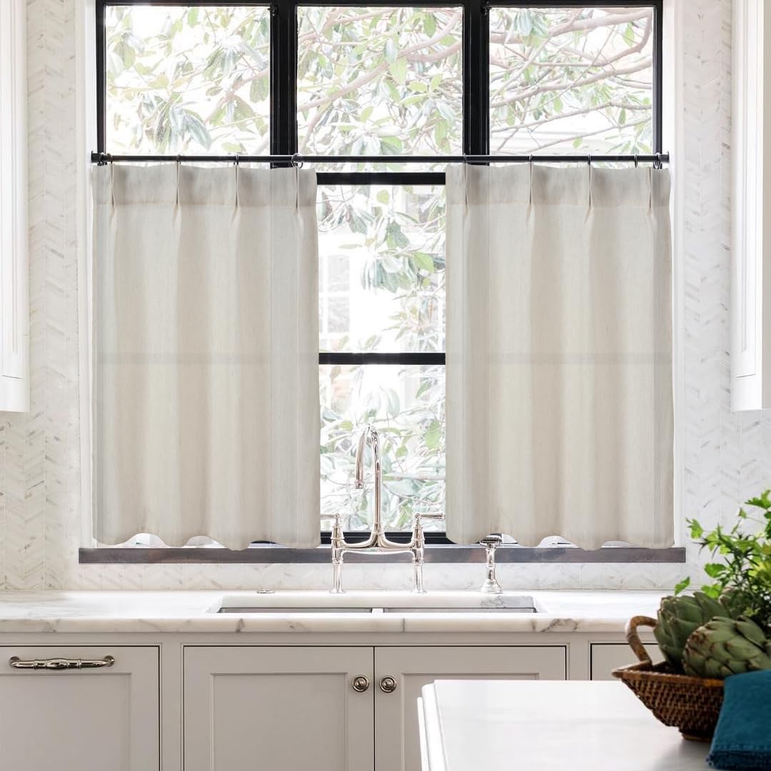 Bathroom Curtains Window,Small Greige Beige Natural Linen Farmhouse Kitchen Window Curtains
