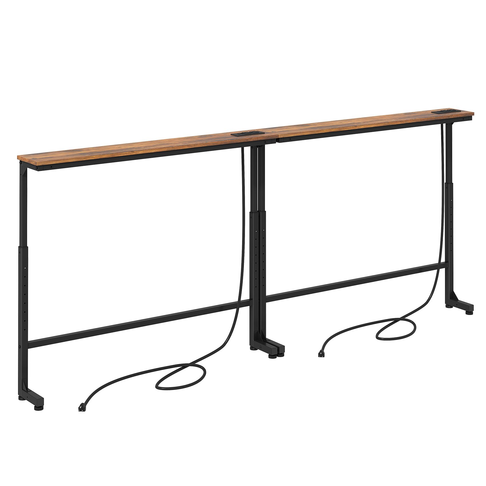 Kitstorack 2-Pack Rustic Brown Console Table, 7.9 Deep Panel, Adjustable Height (25-33) & Built-in Power Outlets, Behind Sofa Co
