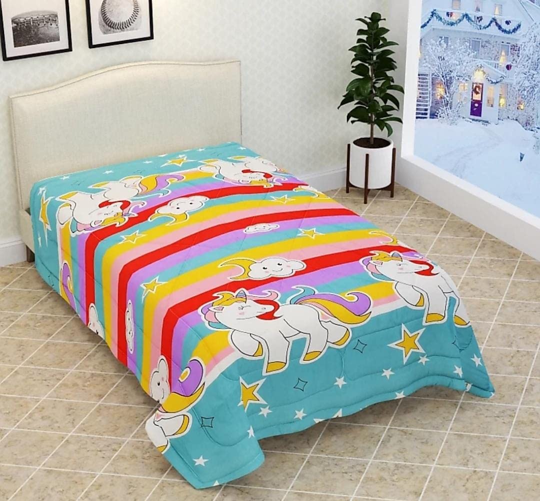 Zurzac Glace Cotton Kidzee Single Bed Comforter  60 X 100 Inch (Unicorn Printed)