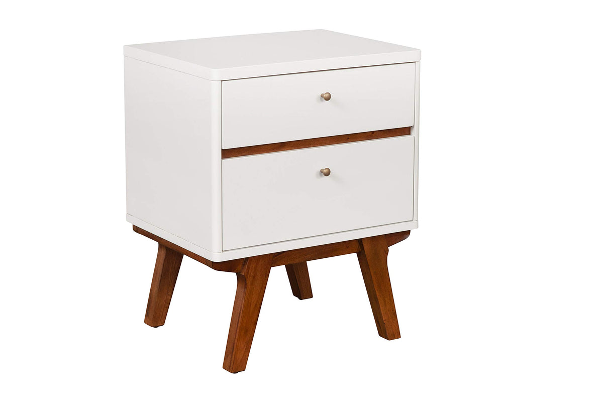 Alpine Furniture Dakota Nightstand, 21 Inch  W X 16 Inch  D X 26 Inch  H, White With Acorn Accents