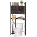 Cozivolife Over The Toilet Storage Cabinet with Paper Holder Stand,Bamboo Bathroom Organizer Shelf with Four Door and Waterproof