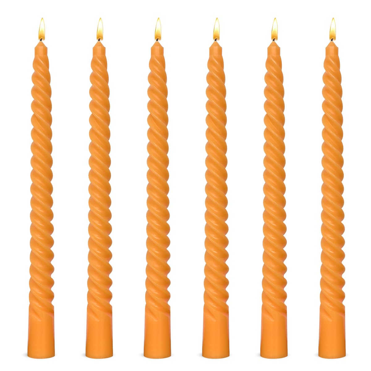 6 Pack 10 Inch Orange Spiral Taper Candles for Halloween and Fall Harvest, Unscented Dripless Twisted Candlesticks for Dinner Pa