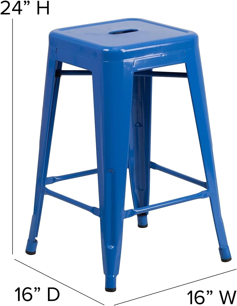 24 High Backless Blue Metal Counter Height Stool with Square Wood Seat
