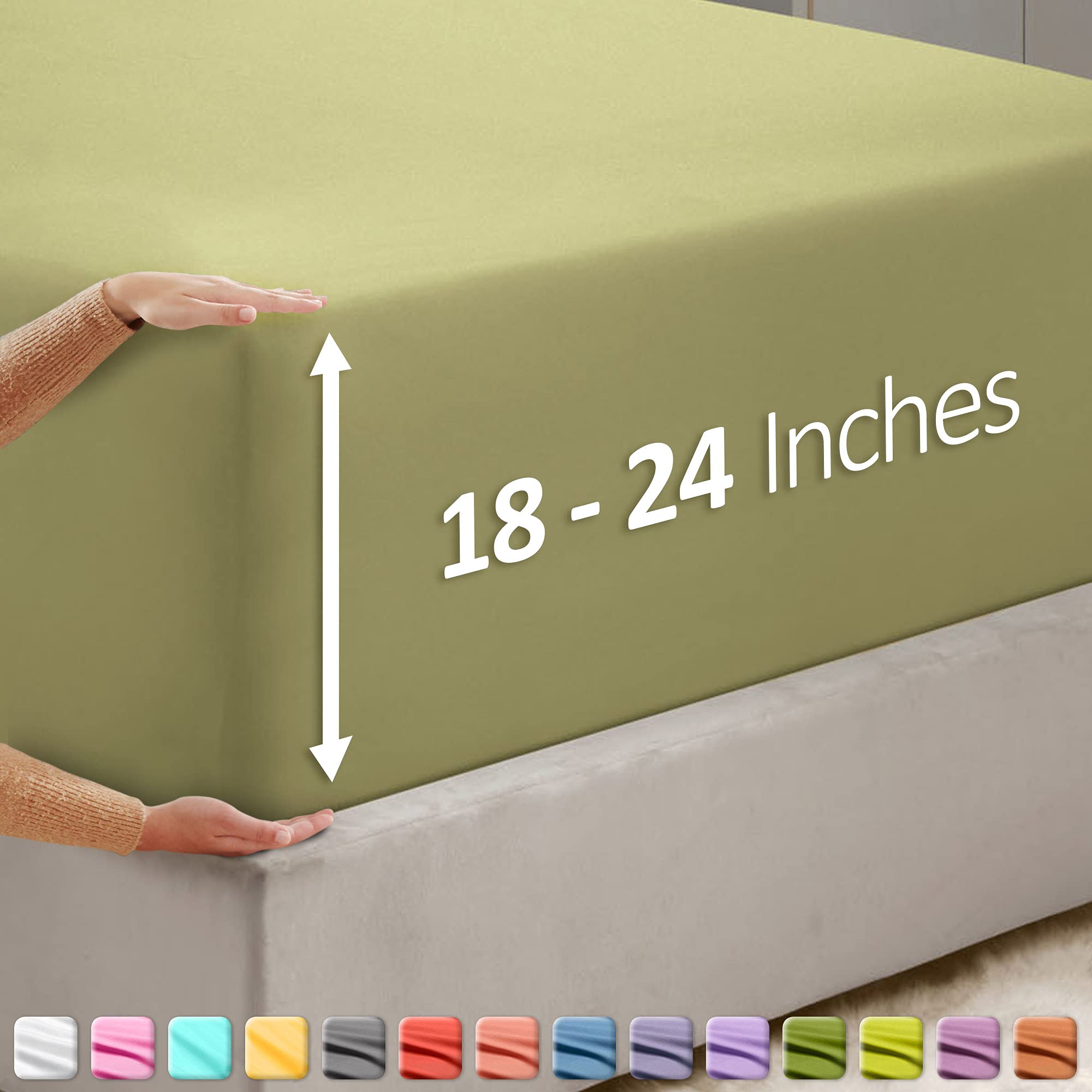 Nestl Extra Deep Pocket Full Fitted Sheet, Olive Green Full Size Fitted Sheet Only, 1800 Microfiber Fitted Bed Sheet, Ultra Soft Full Bed Fitted Sheet Fits Up To 24 Inch Mattress